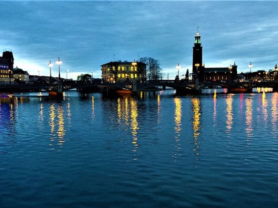 Stockholm, Sweden waterfront in evening