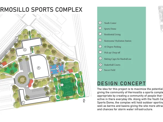 An overhead view of a concept design for a vacant site in Hermosillo, Mexico