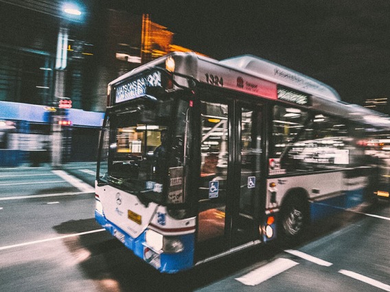 Bus in motion at night