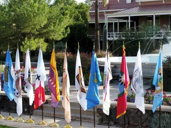 Native nation flags outside Old Main, The University of Arizona