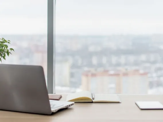 Desk in office with window