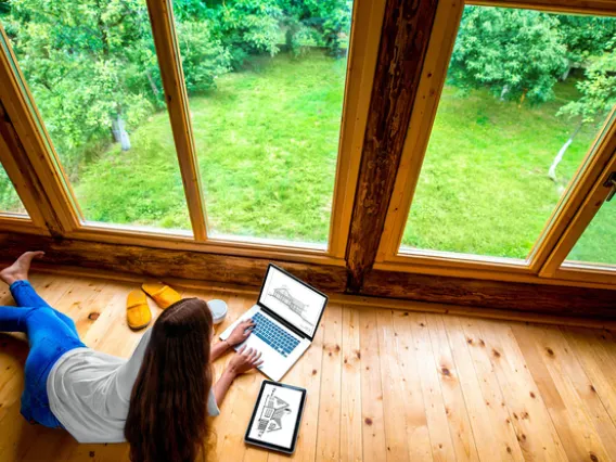 Person working from home with natural light