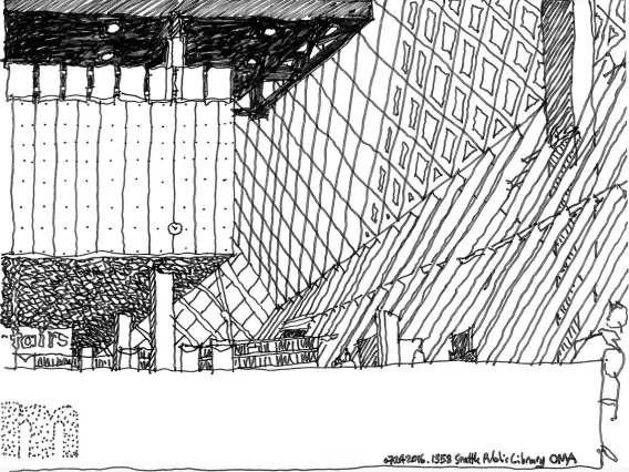 Seattle Public Library drawing by Robert Miller