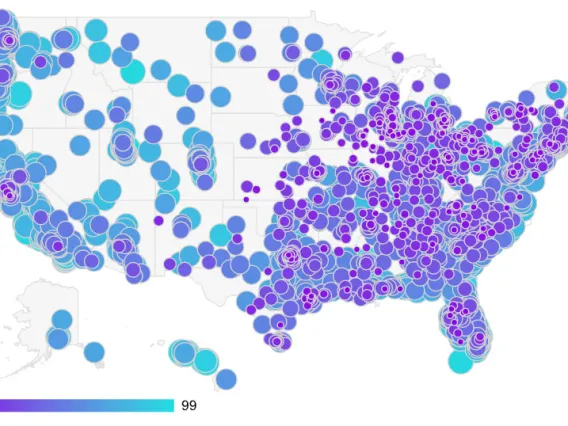 WalletHub U.S. map of cities with most overleveraged mortgage debtors