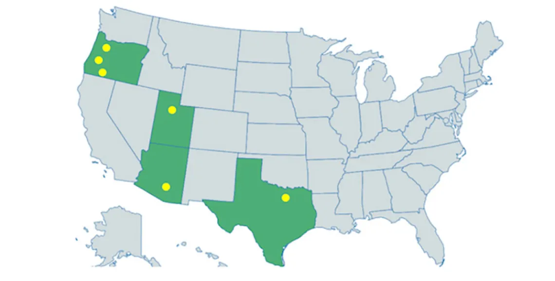 U.S. map with NITC locations