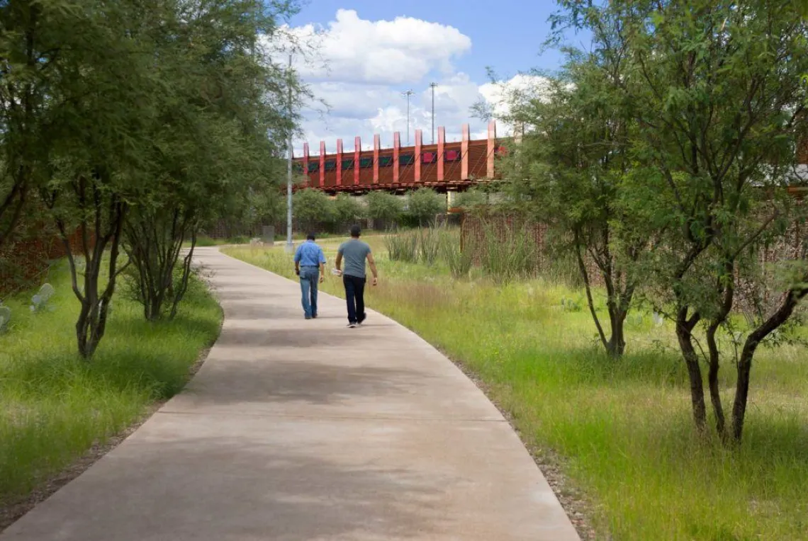 sidewalk with land