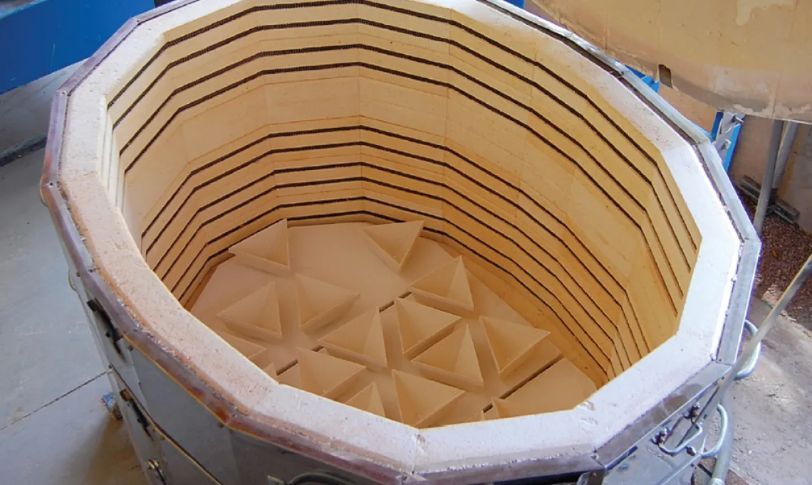 ceramic forms inside a kiln in the materials lab at the college of architecture, planning and landscape architecture