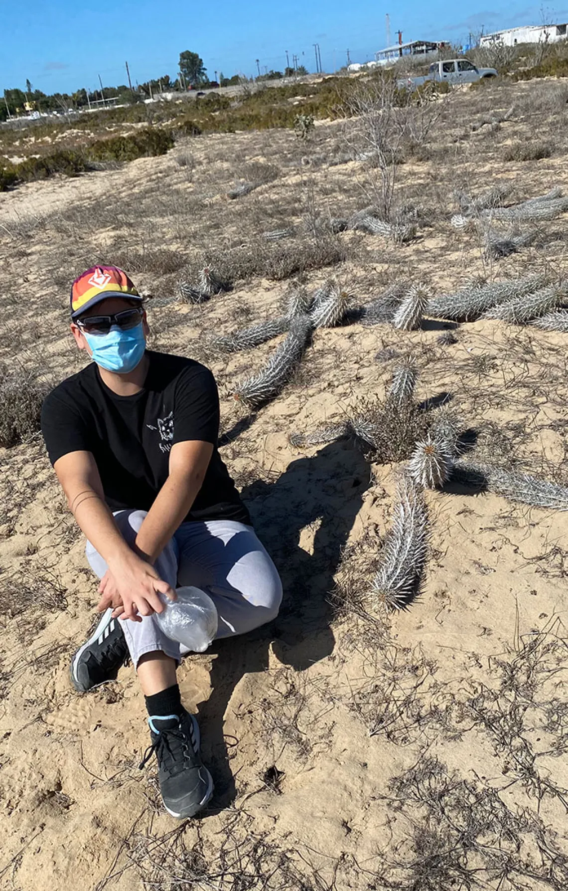 Christian Aguilar Murrieta among cactus in Baja California Sur