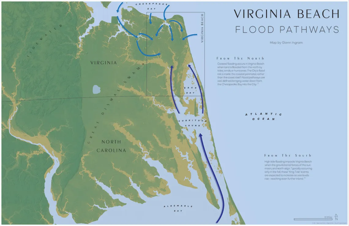 Virginia Beach flood path map by Glenn Ingram