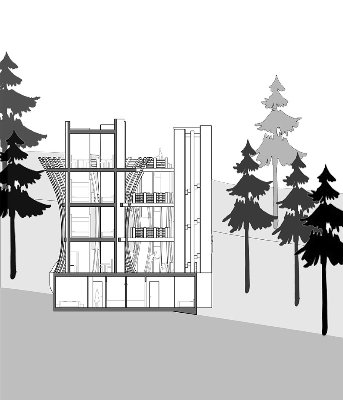 Climate and Research Center cross-section drawing by Lydia Roberts