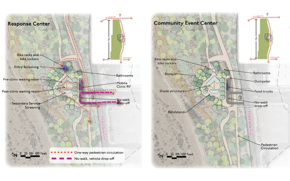 Plan views of the response and event center area of Hope Rock Park