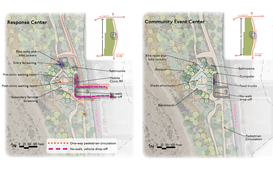 Plan views of the response and event center area of Hope Rock Park