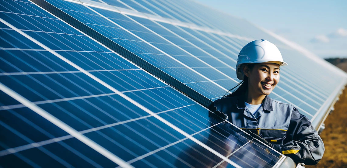 BS SBE student at photovoltaics facility