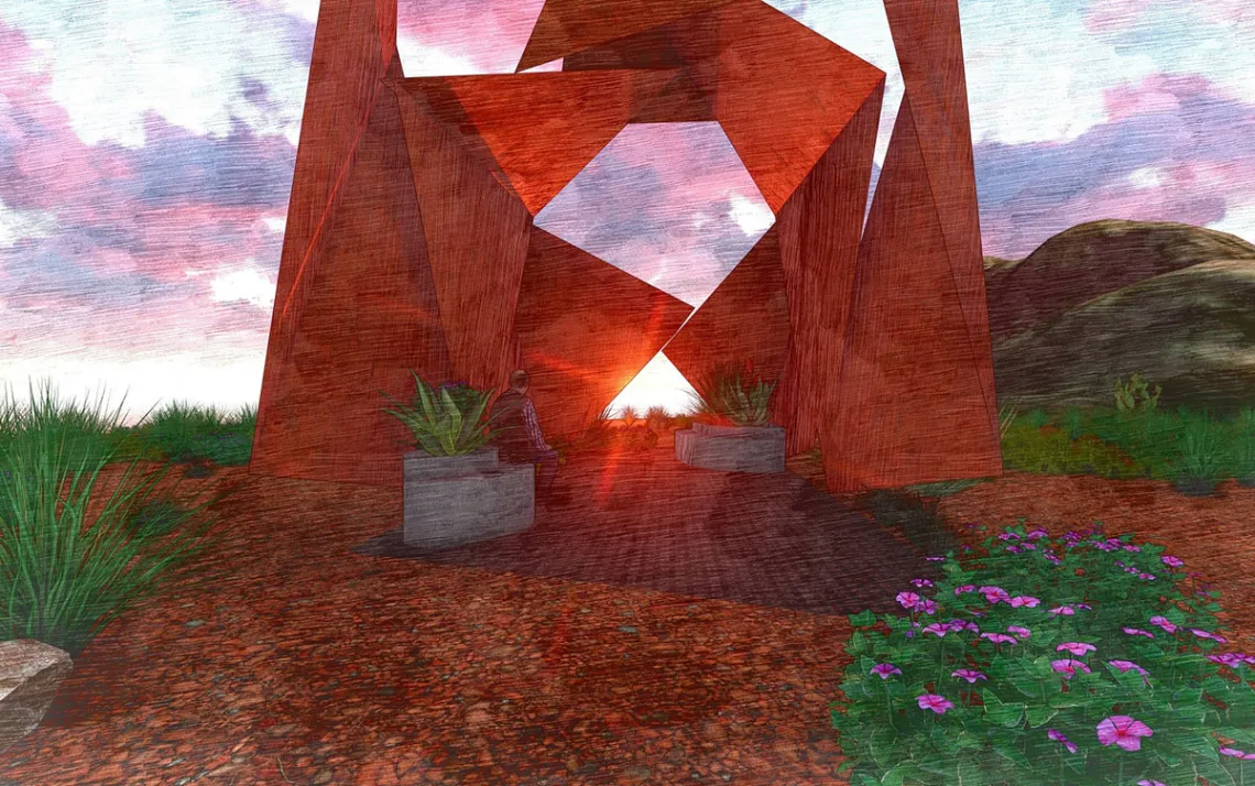 ARC 510B Master’s Immersion Studio final project: Mountain Pavilion, north view, by Daniel Vega