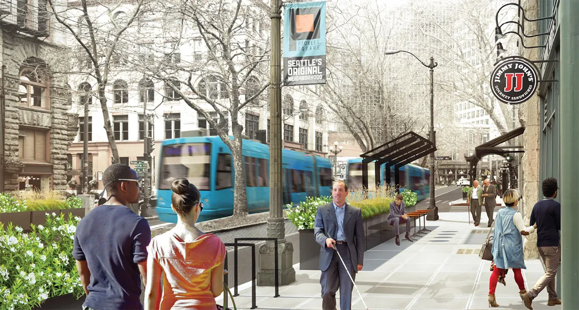 Rendering: Street concept designs for Pioneer Square in Seattle