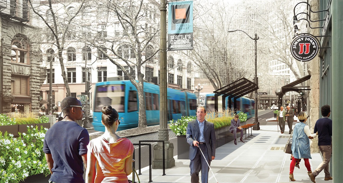 Rendering: Street concept designs for Pioneer Square in Seattle