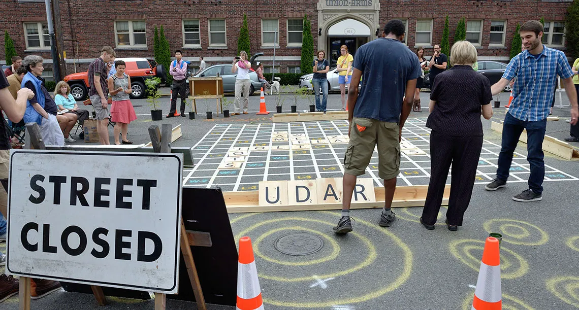 Oversized street word game in First Hill, Seattle