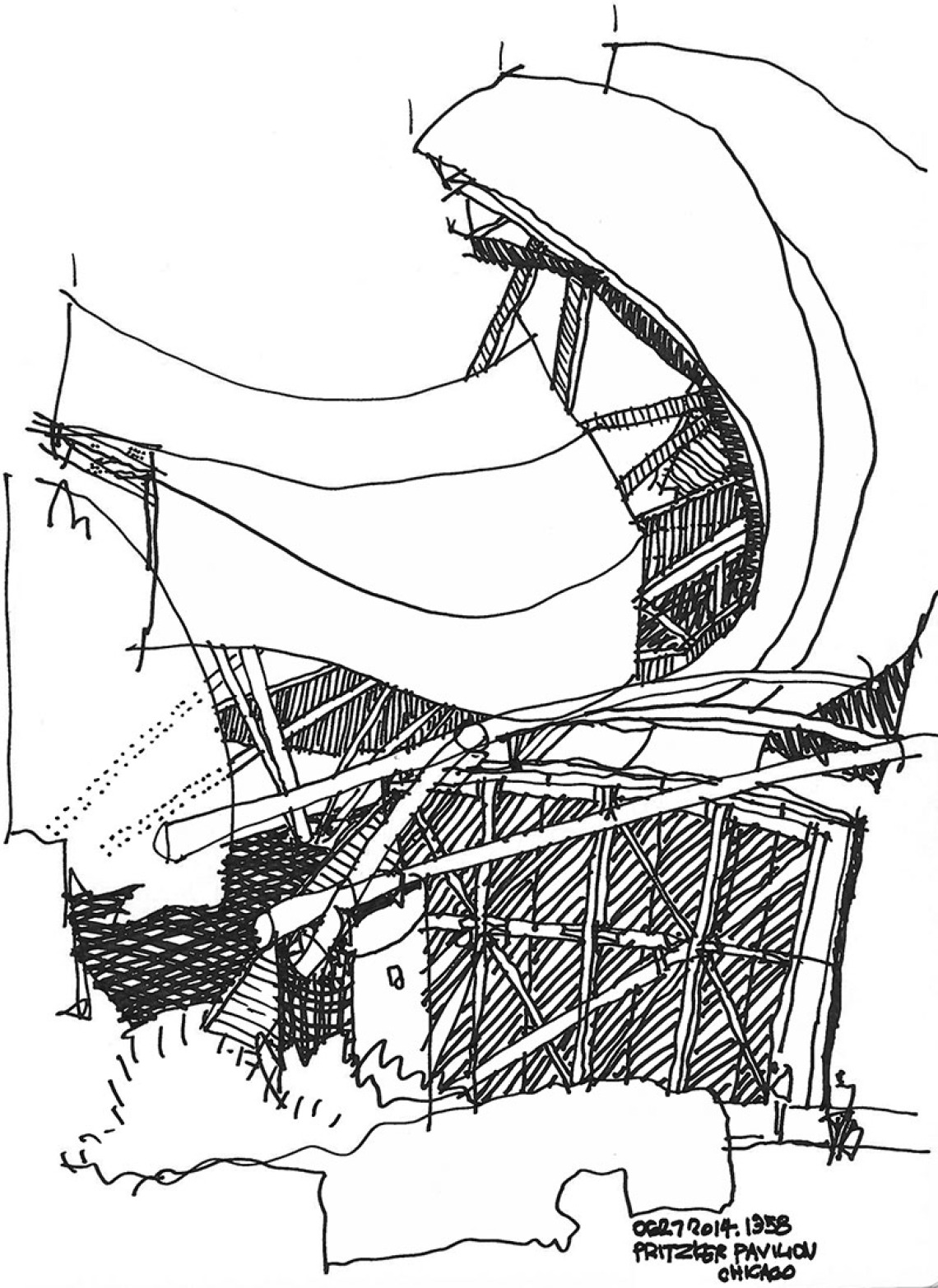 Drawing of Prtizker Pavilion by Robert Miller