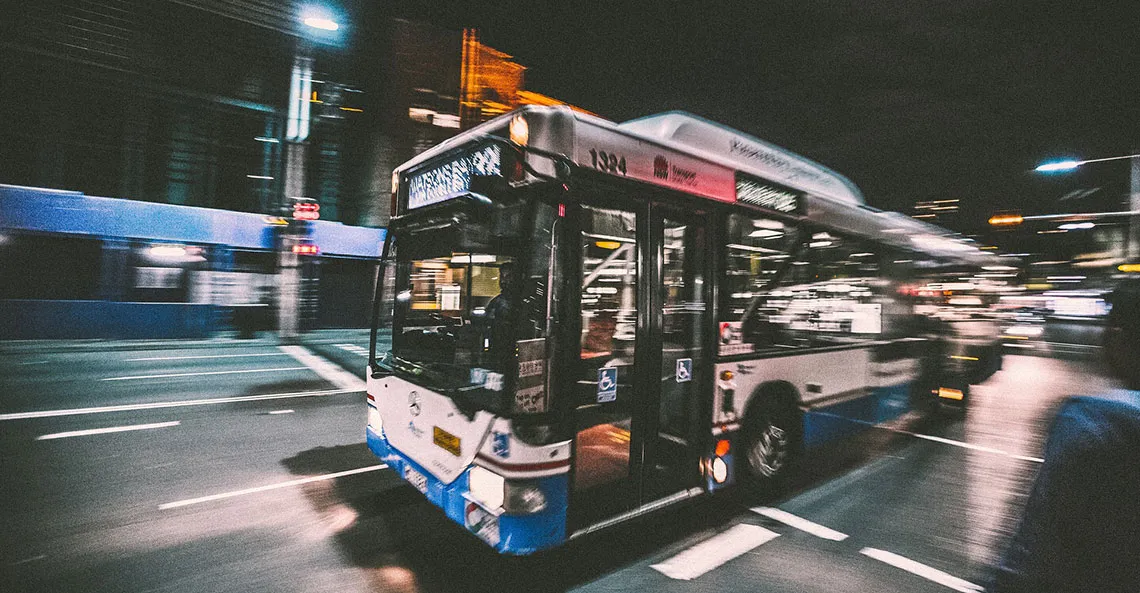 Bus in motion at night