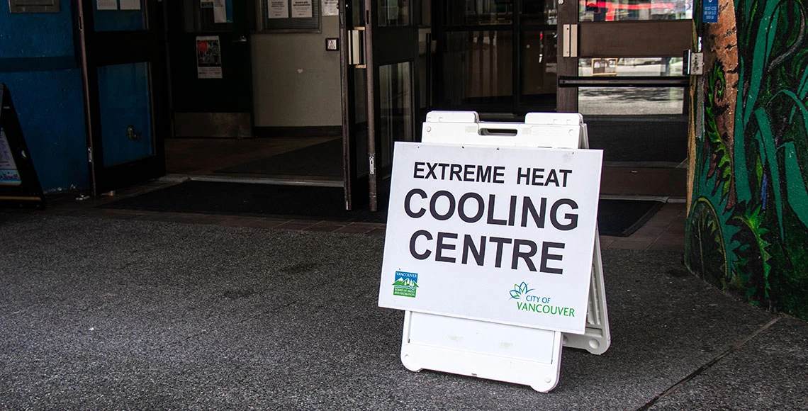 Sign for Extreme Heat Cooling Centre, City of Vancouver, B.C.