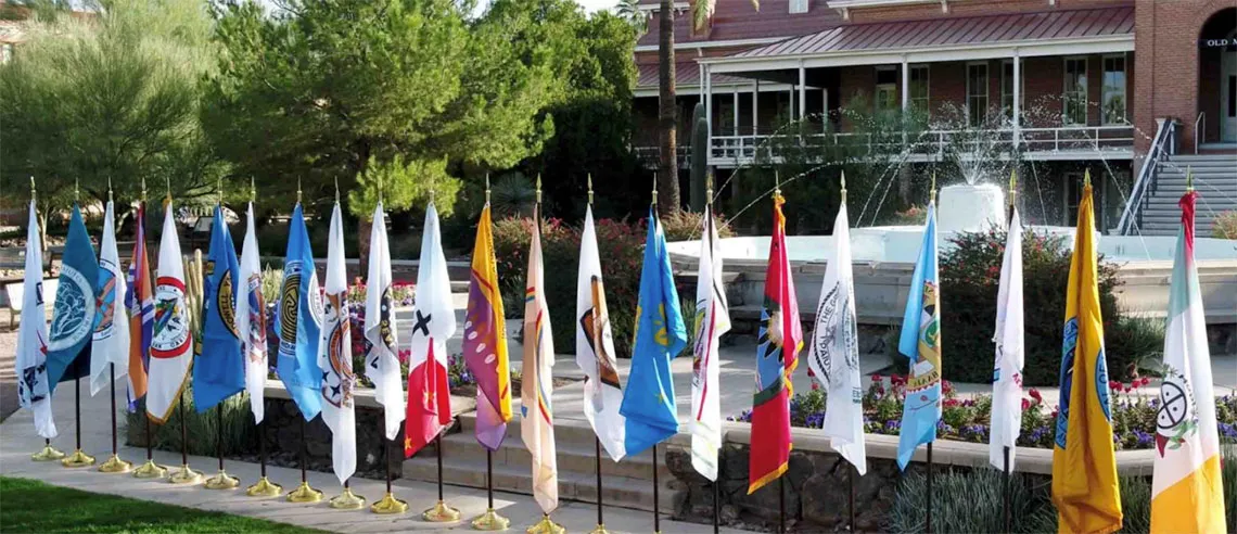 Native nation flags outside Old Main, The University of Arizona