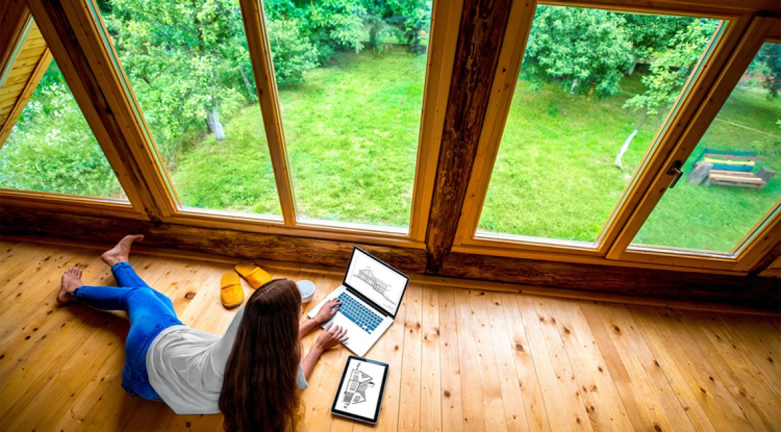 Person working from home with natural light