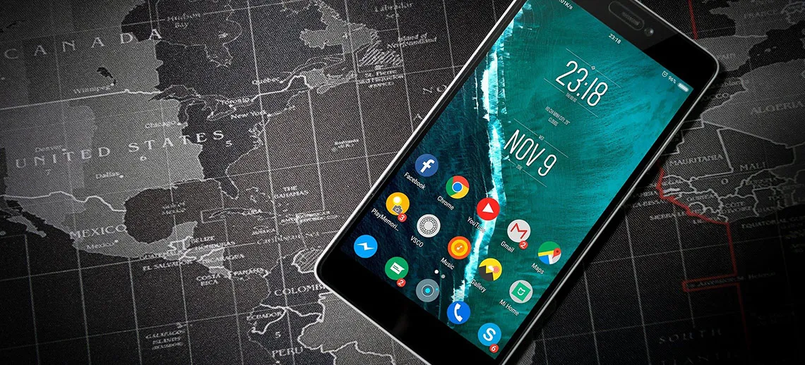 Smart phone with world map