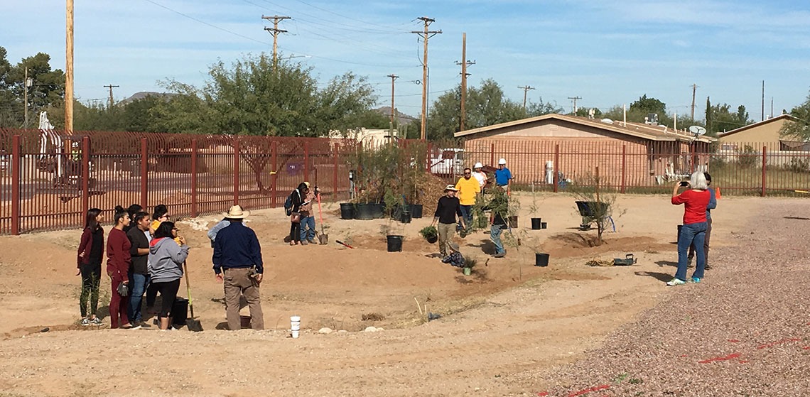 Green infrastructure work at Star Academic High School in Tucson