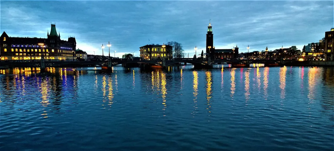 Stockholm, Sweden waterfront in evening