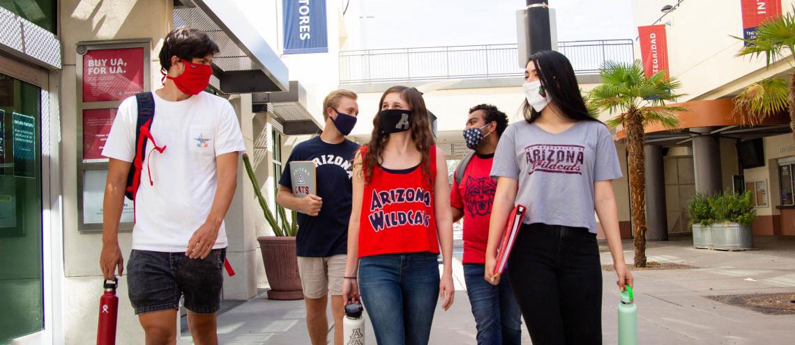 University of Arizona students with face masks