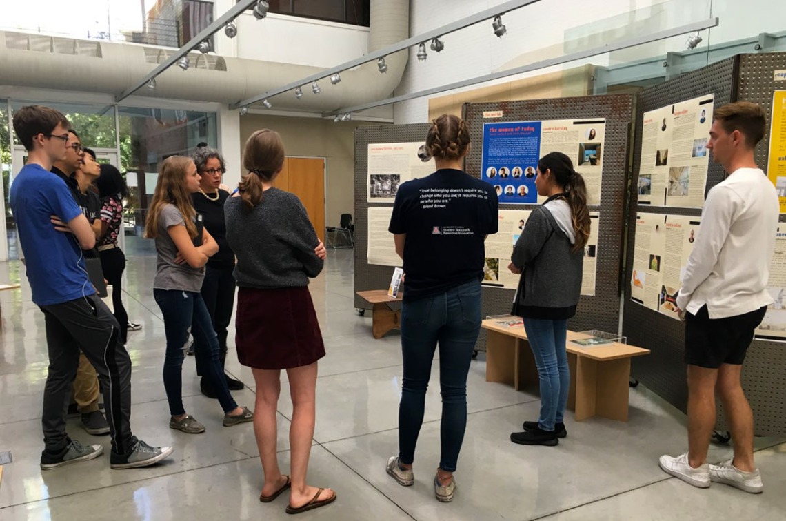 Students view the Women in Architecture exhibition