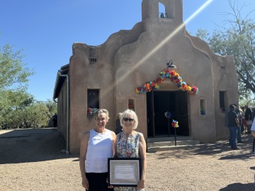 Teresa DeKoker and Gina Chorover in front of the San Pedro Chapel 