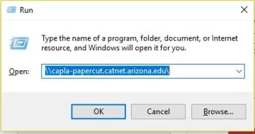Windows Run image image of run window with papercut address